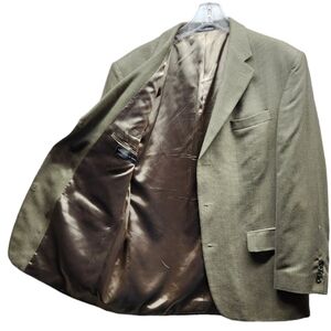 OSCAR De La Renta Mens 44R Blazer Sport Coat Suit Jacket Silk Wool Blend Beige